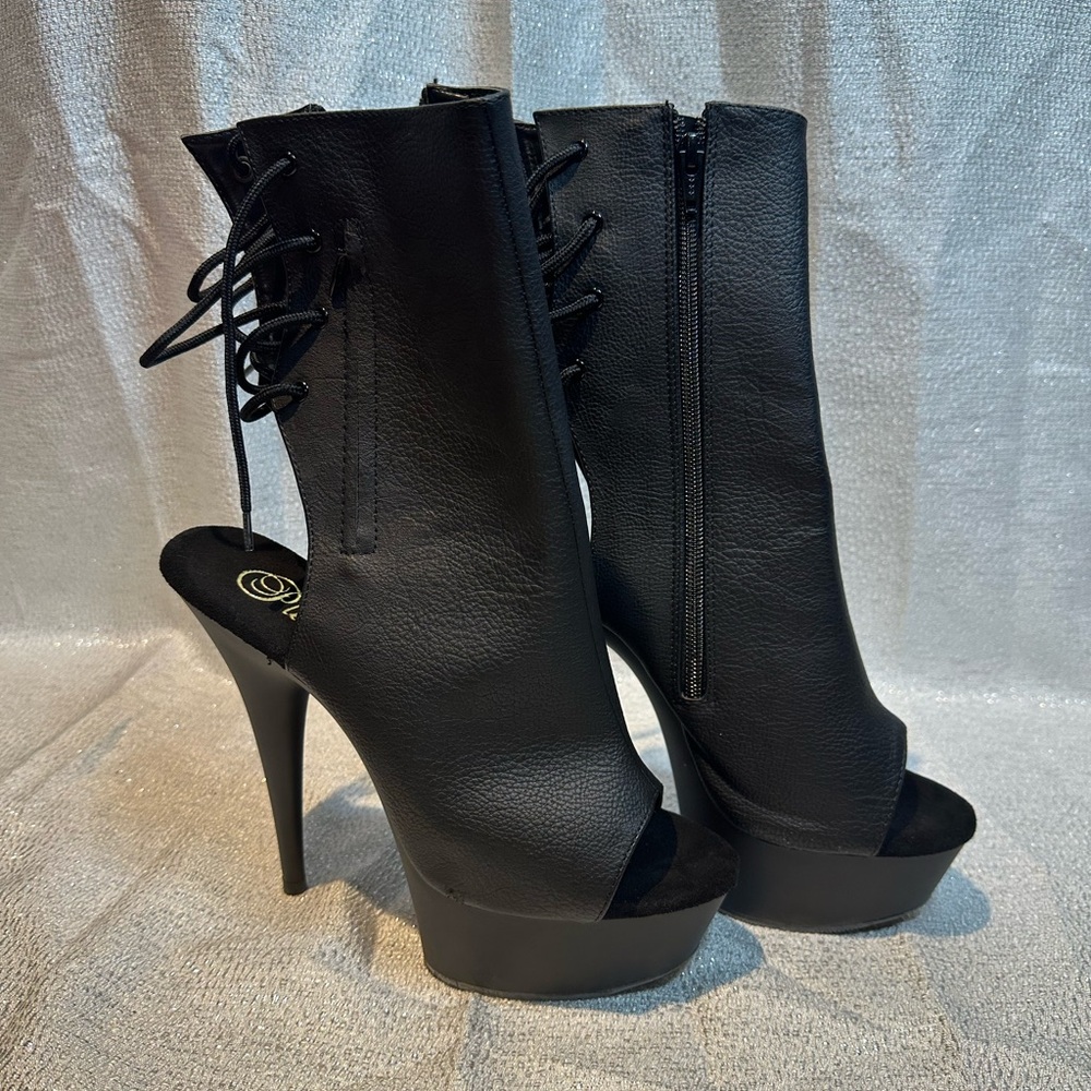 Pleaser Elegant Black Peep-Toe Platform Heels